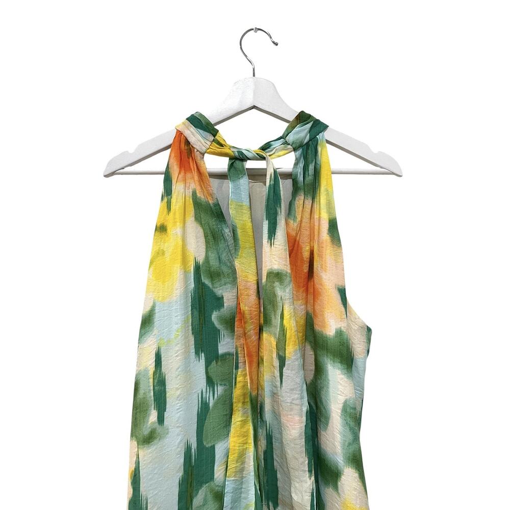 1.STATE Dress Womens Large Multicolor Floral Halter Maxi Tiered Hem Yellow Green - Picture 5 of 11